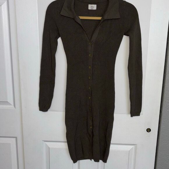 WIlfred Aritzia cardigan button front sweater dress Sz XS khaki green mushroom - Picture 6 of 10